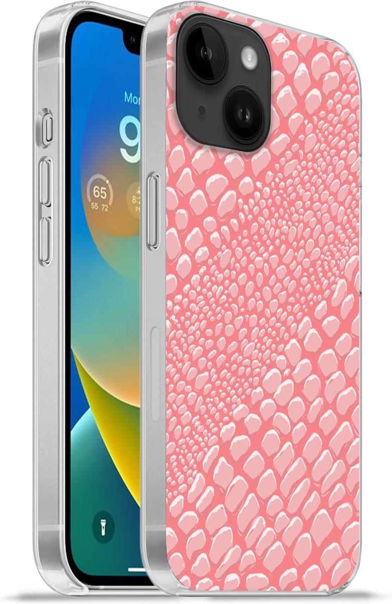 Telefoonhoesje Geschikt voor Apple Iphone 14 hoesje - Krokodillenleer - Dierenprint - Roze - Siliconen Telefoonhoesje Telefoonhoesje