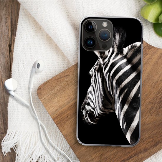 Telefoonhoesje Geschikt voor Apple Iphone 14 Pro Max hoesje - Zebra - Dier - Zwart - Portret - Siliconen Telefoonhoesje Telefoonhoesje