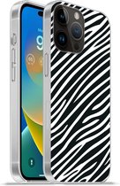 Geschikt voorApple Iphone 14 Pro Max hoesje - Dierenprint - Zebra - Zwart - Siliconen Telefoonhoesje