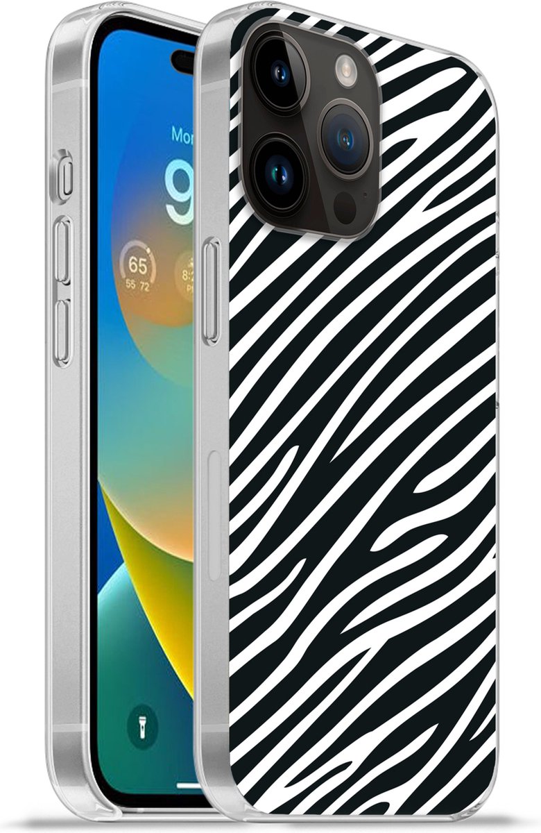 Telefoonhoesje Geschikt voor Apple Iphone 14 Pro Max hoesje - Dierenprint - Zebra - Zwart - Siliconen Telefoonhoesje Telefoonhoesje
