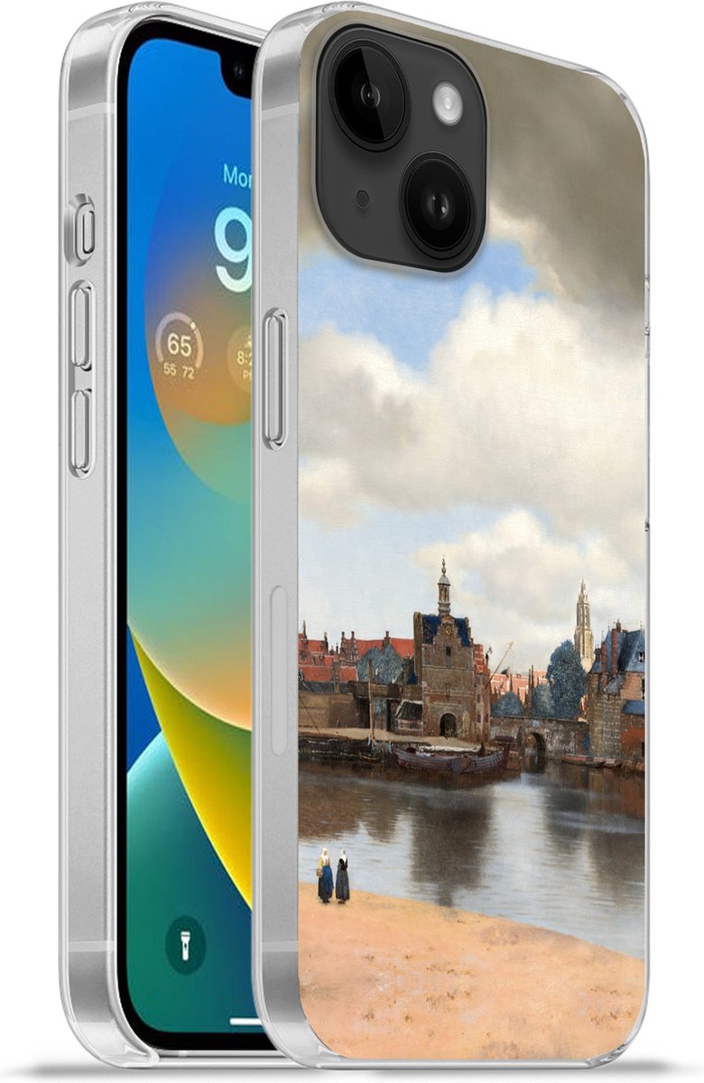 Telefoonhoesje Geschikt voor Apple Iphone 14 hoesje - Gezicht op Delft - Schilderij van Johannes Vermeer - Siliconen Telefoonhoesje Telefoonhoesje