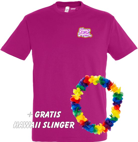T-shirt Happy Together Regenboog klein | Love for all | Gay pride | Regenboog LHBTI | Fuchsia | maat 5XL