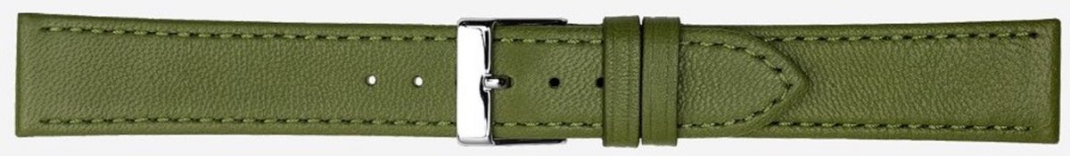horlogeband- 16mm-echt leer -zacht- groen-olijfgroen-plat-stalen gesp-16 mm