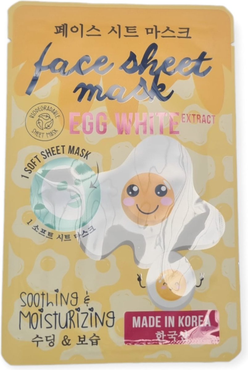 Gezichtsmasker Face Mask Egg White extract Soothing & Moisturizing - Verzachtend & Hydraterrend - Made in Korea