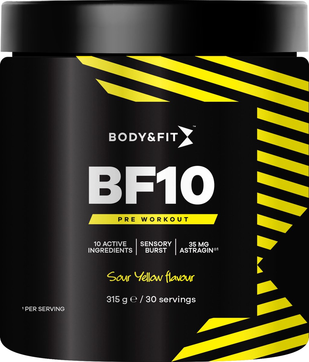 Goedkoopste Body & Fit BF10 Pre Workout - Sour Yellow - Pre-Workout met Cafeïne - AstraGin® - 30 servings (315 gram