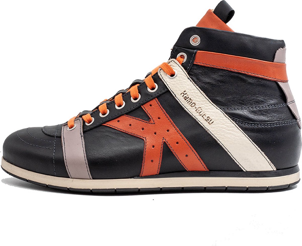 Kamo Gutsu - Hoge Sneaker mt 45 - Black Curcuma - Retro Sneakers - Handgemaakt in Italië - Topkwaliteit Leer