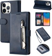 Luxe Telefoonhoesje voor Apple iPhone 14 Pro Max | Hoogwaardig Leren Bookcase | Lederen Wallet Case | Pasjeshouder | Blauw