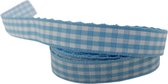 Satijn stoffen lint lichtblauw geruit band - 1 cm x 2 m - 10 mm - baby blauw met ruitje - voor kleding armbandje kraamcadeau