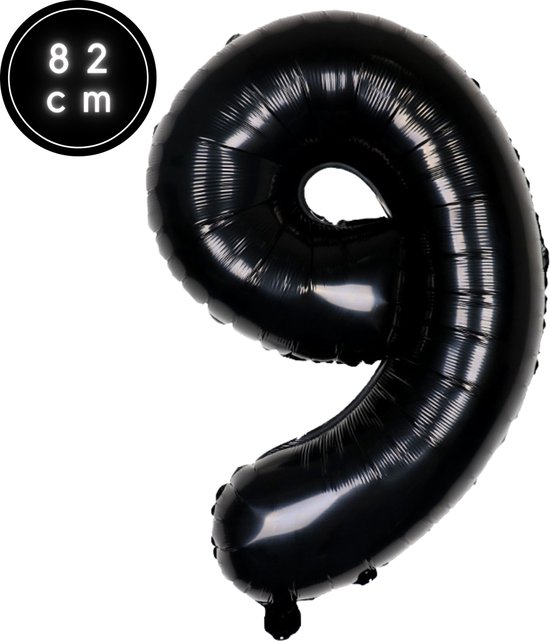 Fienosa Cijfer Ballonnen nummer 9 - Zwart - 82 cm 19 - 29 - 39 - 49 - 59 - 69 - 79 -89 - 99