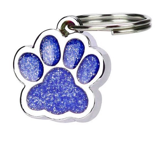 Hanger hondenpootje donker blauw en zilver met glitter 15x20 mm met ring