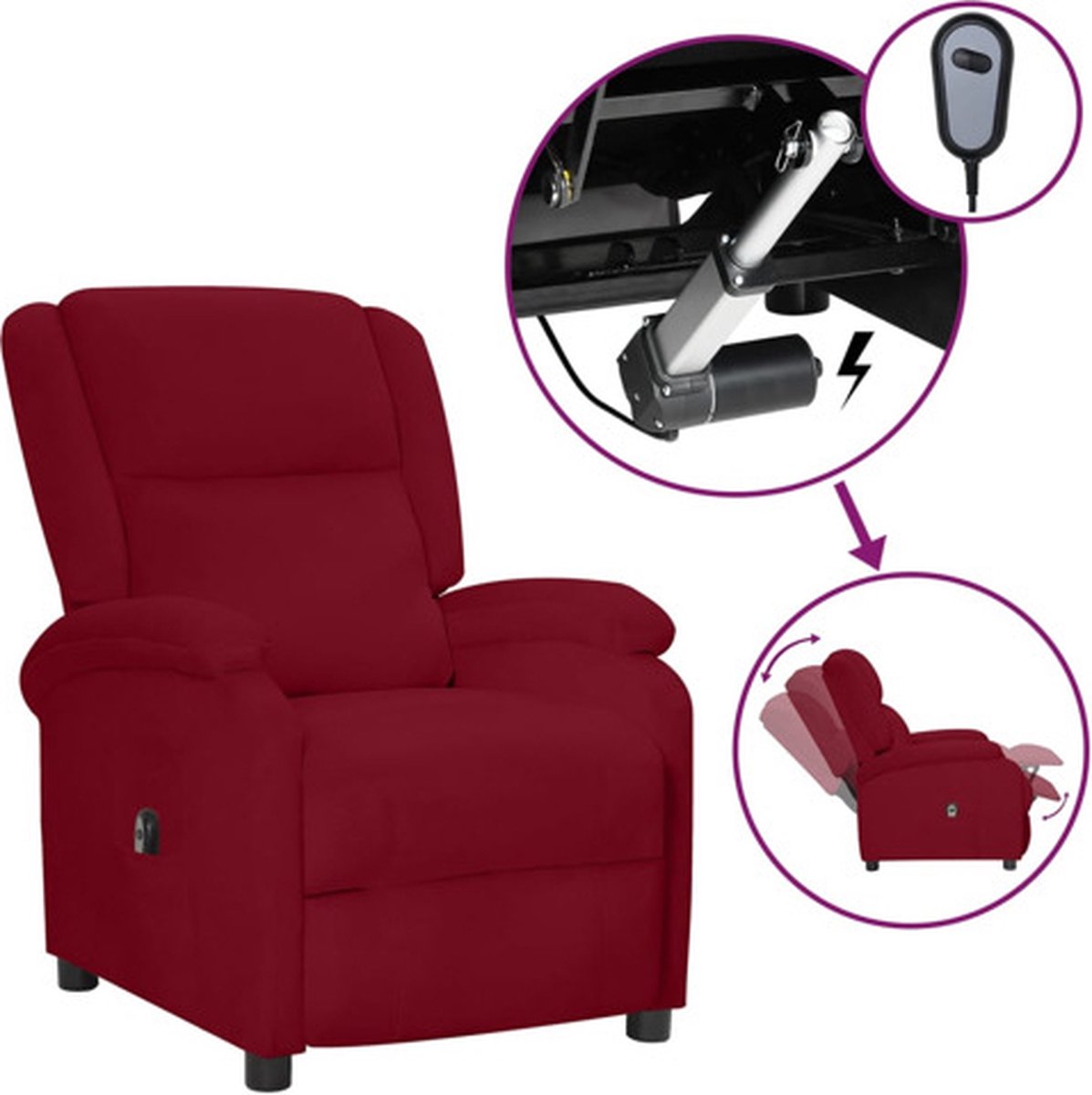 vidaXL Fauteuil - verstelbaar - elektrisch - stof - wijnrood