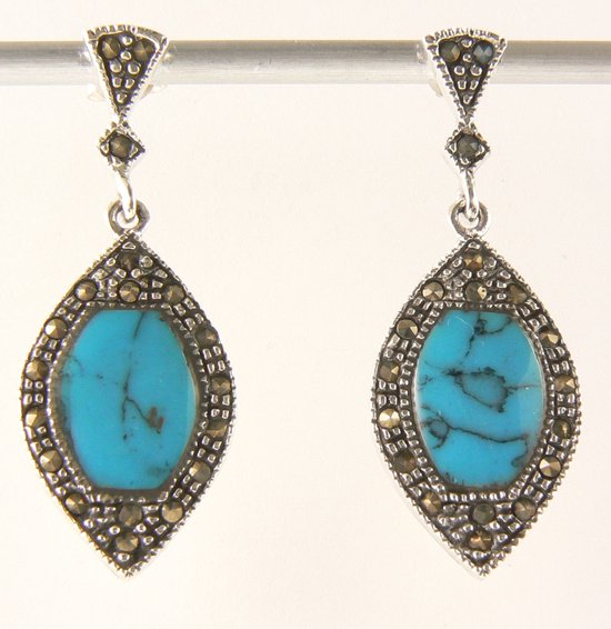 Zilveren oorstekers met blauwe turkoois en marcasiet