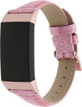 Bandje Voor Fitbit Charge 3 & 4 Leren Glitter Band - Roze - One Size - Horlogebandje, Armband
