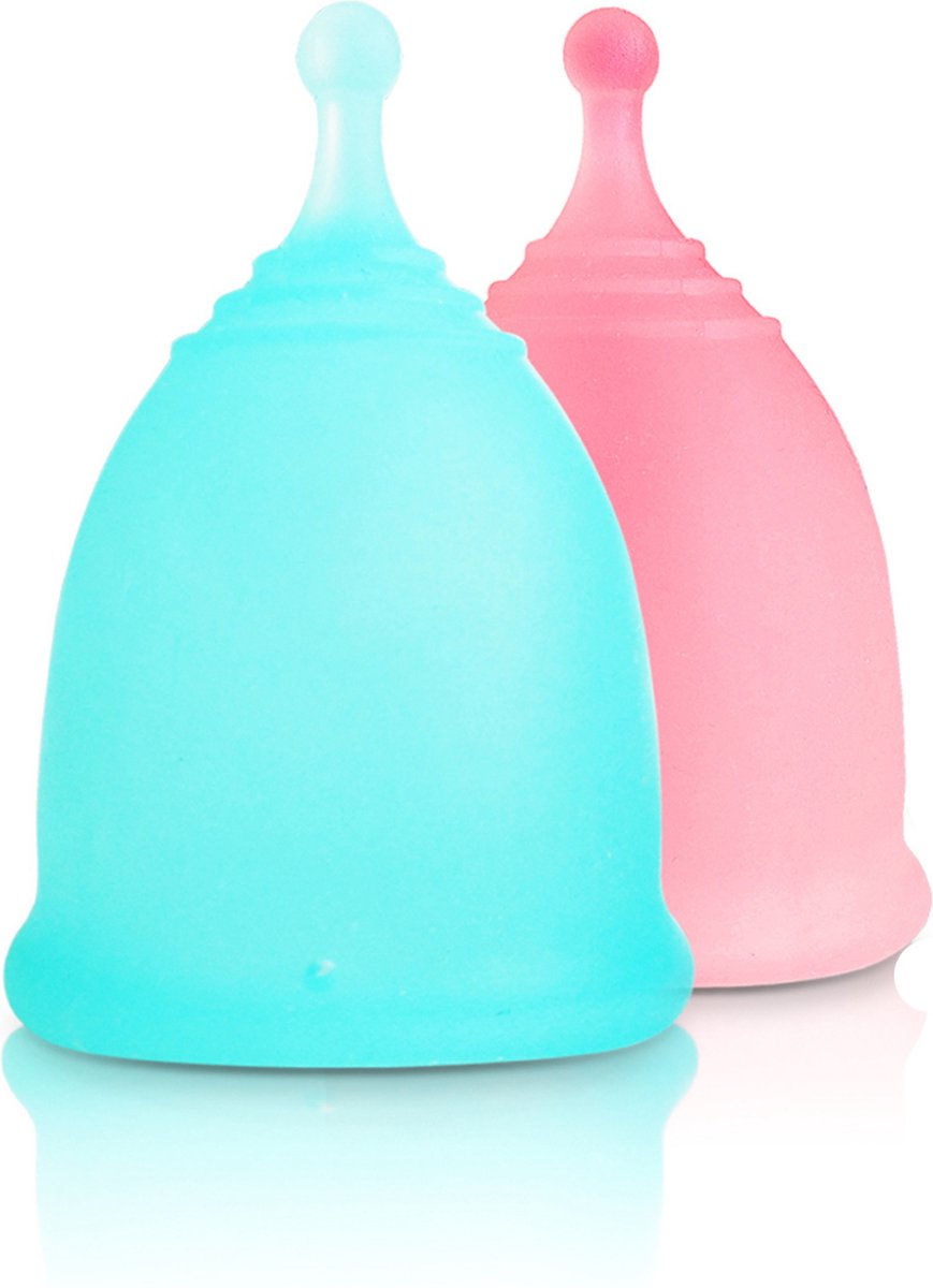 Herbruikbare menstruatie cup set Maat S en L - groen en roze - Duurzaam en 100% veilig - medisch gecertificeerde siliconen - tot 12 uur lekvrij - menstruatiecup - gezonder en goedkoper dan tampons - ergonomisch ontwerp - Merkloos