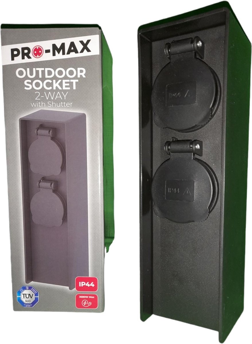 Promax Buiten stopcontact in kunststof paalte strakke afwerking met 2 stopcontacten IP 44 Spatwaterdicht  3600watt