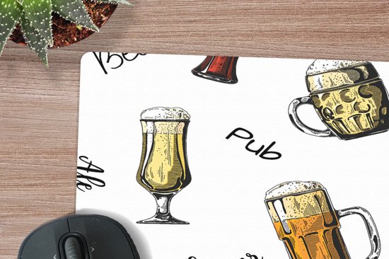 Muismat 30x30 cm - Mousepad Bier - Glazen - Patroon - Muismatten