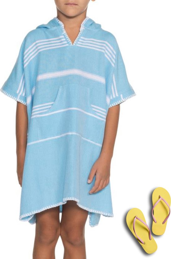 Kids Zwemponcho Leyla Turquoise - 4-5 jaar - jongens/meisjes/unisex pasvorm - poncho handdoek voor kinderen met capuchon - zwemponcho - badcape - badponcho