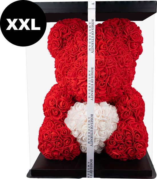 Roses of Eternity - XXL Rose bear met hart & giftbox - rozen beer - Moederdag cadeautje - Cadeau voor vrouw - Huwelijk - Vriendin - rood