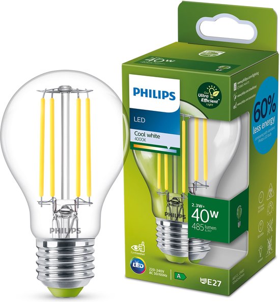 Philips LED lamp Transparant - 40 W - E27 - koelwit licht