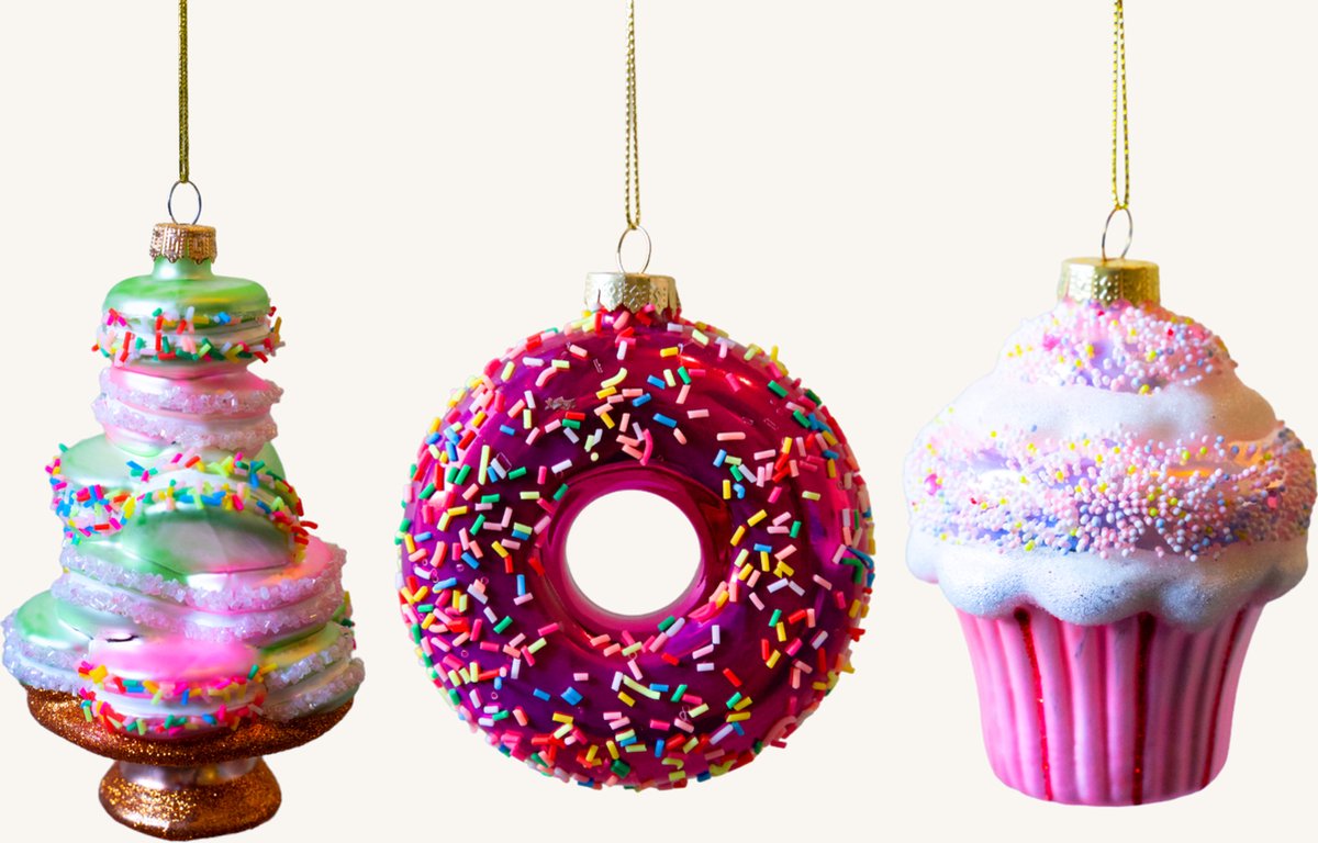 Kerst Ornamenten - Macaron - Donut - Cake - Diga Colmore - Set van 3 - Kersthangers - Kerstcadeau