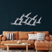 Wanddecoratie |Ganzen Kudde / Geese Flock| Metal - Wall Art | Muurdecoratie | Woonkamer | Buiten Decor |Zilver| 118x53cm