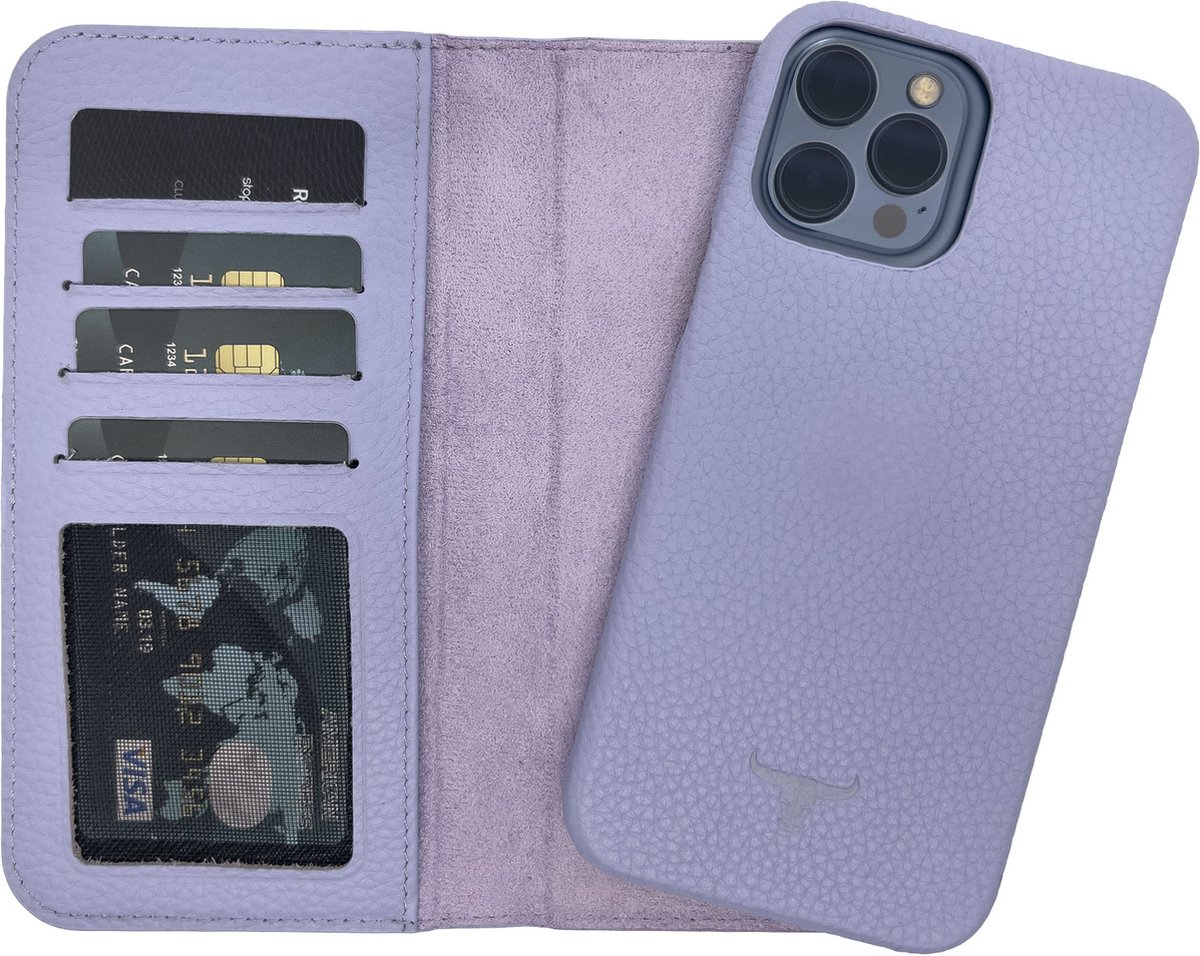 Dutchic Lederen Apple iPhone 14 Pro Max Hoesje (Tweedelige ontwerp: Book Case / Hardcase - II Purple)
