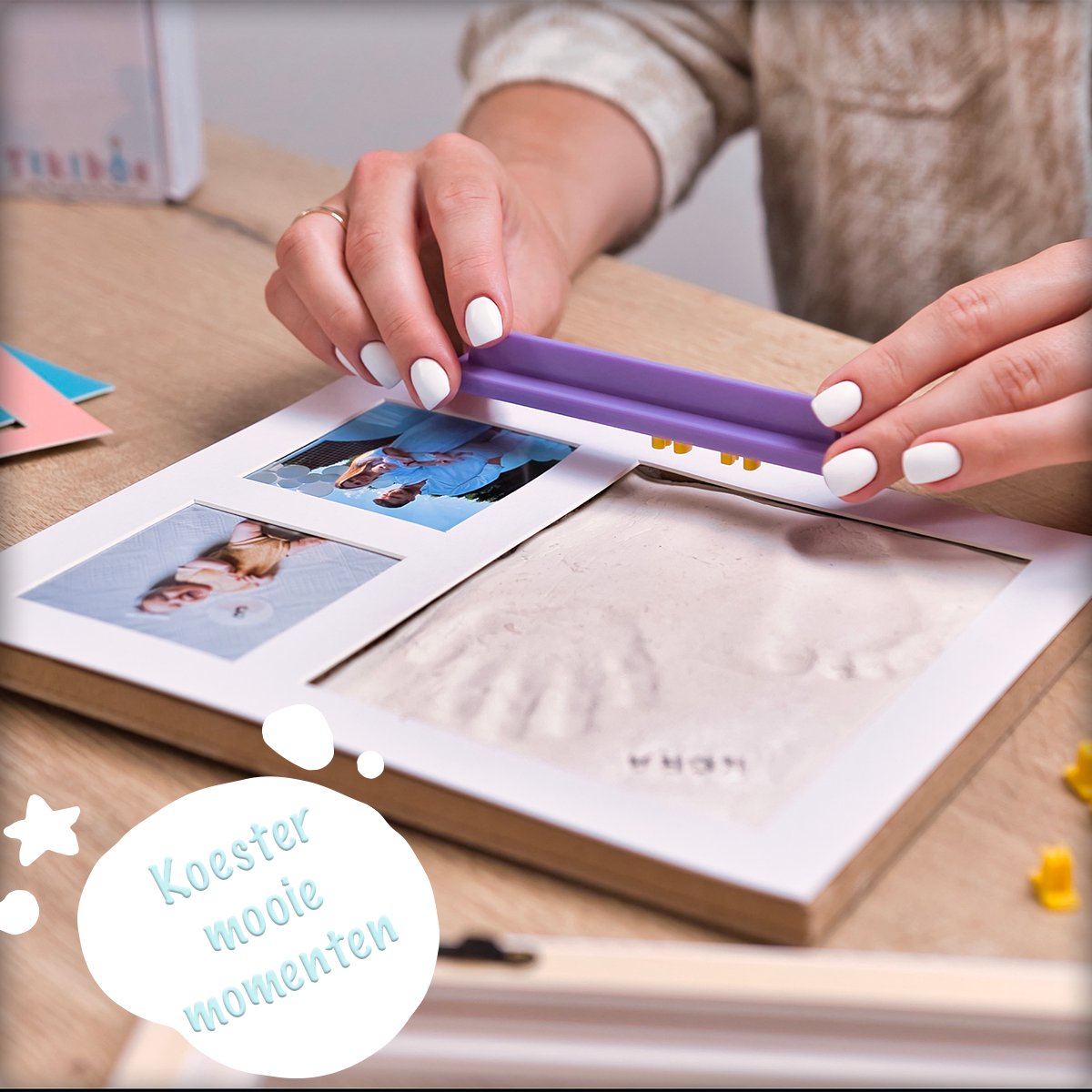 TIKIBOE Baby Fotolijst - Gipsafdruk baby - Klei Afdruk Baby Voet en Hand - Kraamcadeau Jongen of Meisje - Babyshower - Kraampakket/Geboorte Cadeau - Baby Art - Incl. Colour Frames - Kraam Cadeau – foto 5