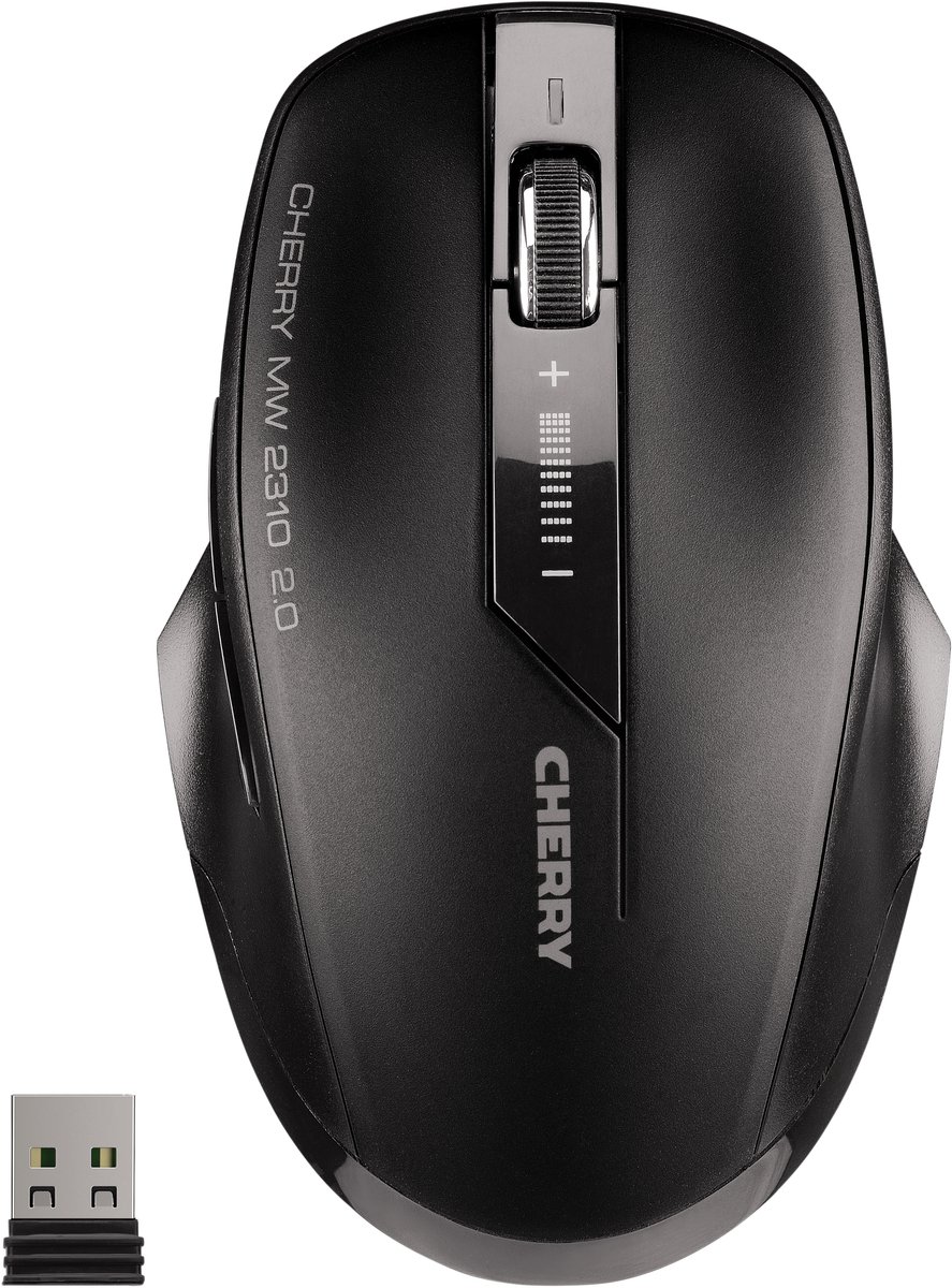 CHERRY MW 2310 2.0 - Muis - rechts- en linkshandig - optisch - 6 knoppen - draadloos - RF, 2.4 GHz - USB draadloze ontvanger - zwart