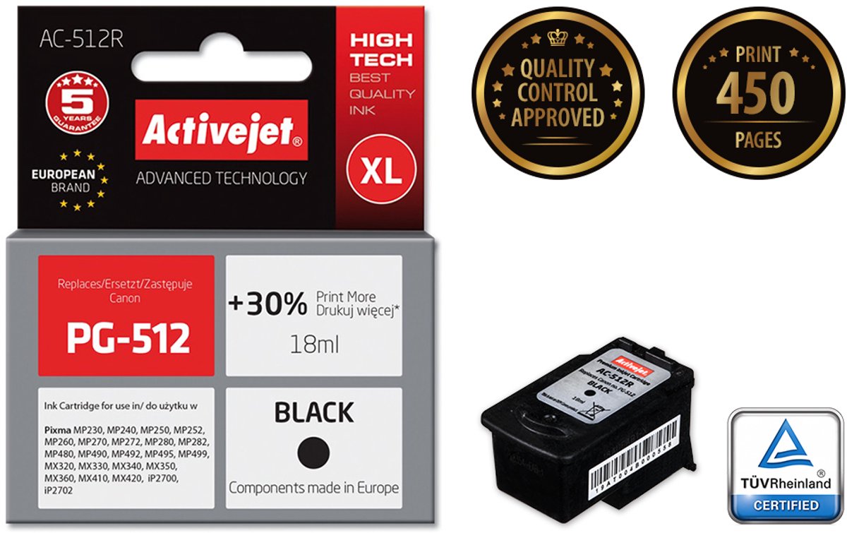 Originele inkt cartridge Activejet AC-512R Zwart