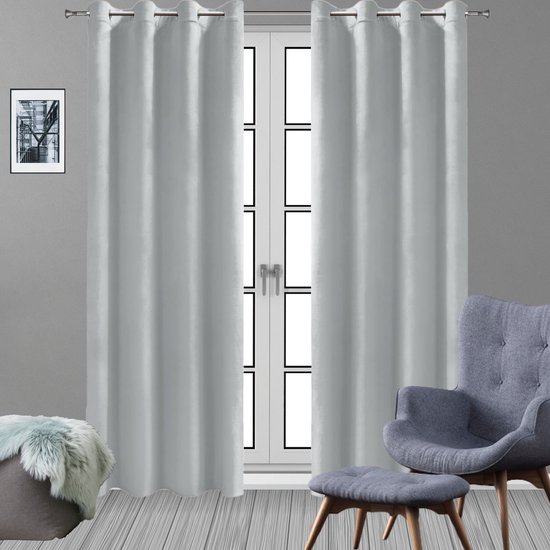 70 % Gordijn Fluweel gordijn kant en klaar - Zilver kleur Curtains... bol.com