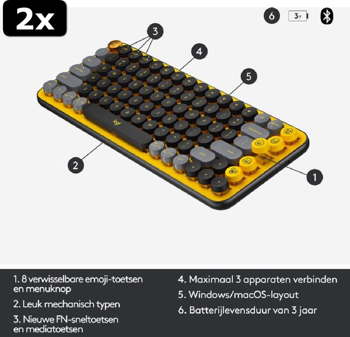 2x Pop Keys - Draadloos Mechanisch Emoji Toetsenbord - Qwerty - Blast Yellow | bol.com