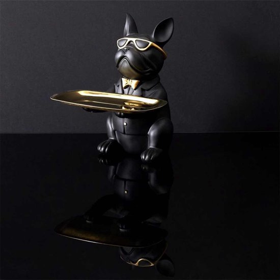 Statue Bulldog Butler - noir - vide poche - H 21 cm