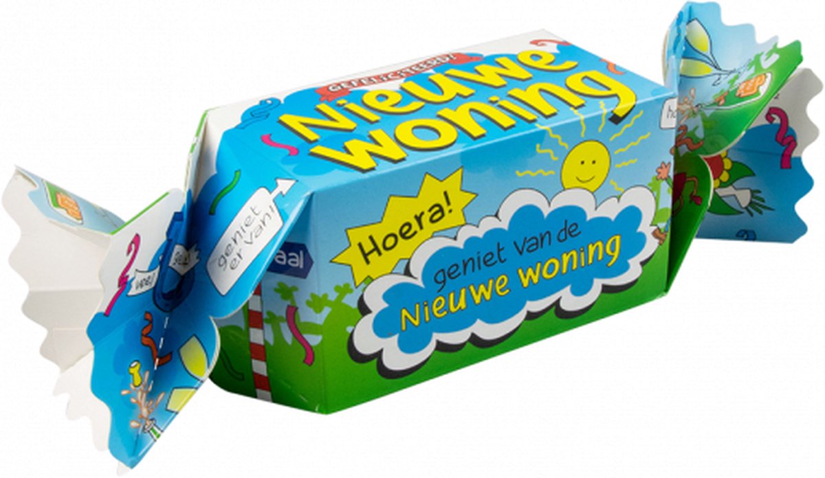 Snoeptoffee - Nieuwe woning - Gevuld met luxe verpakte toffees - In cadeauverpakking met gekleurd lint