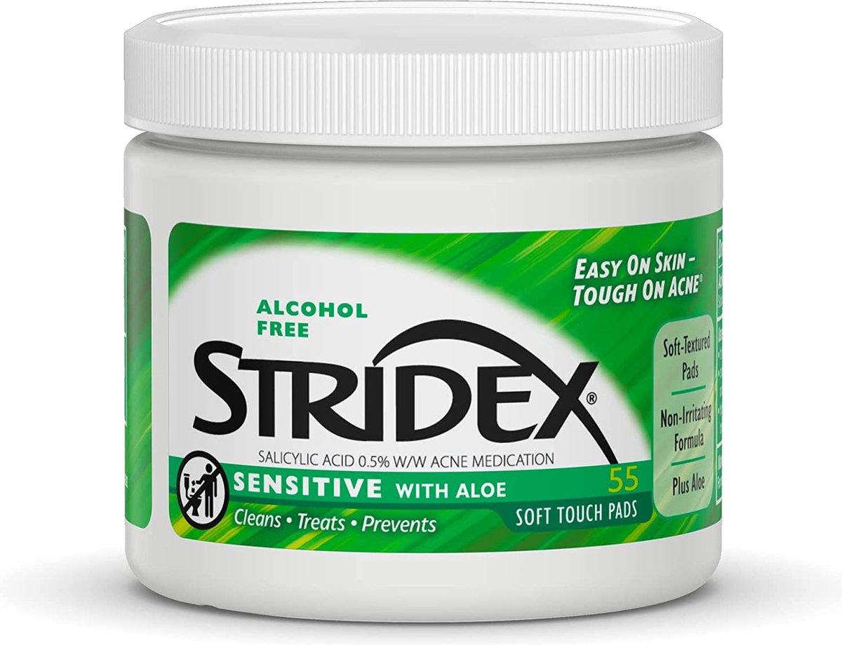 Stridex Acne controle in één stap - Alcoholvrij - 55 Soft Touch-pads - Acne - met Aloe - salicylic acid