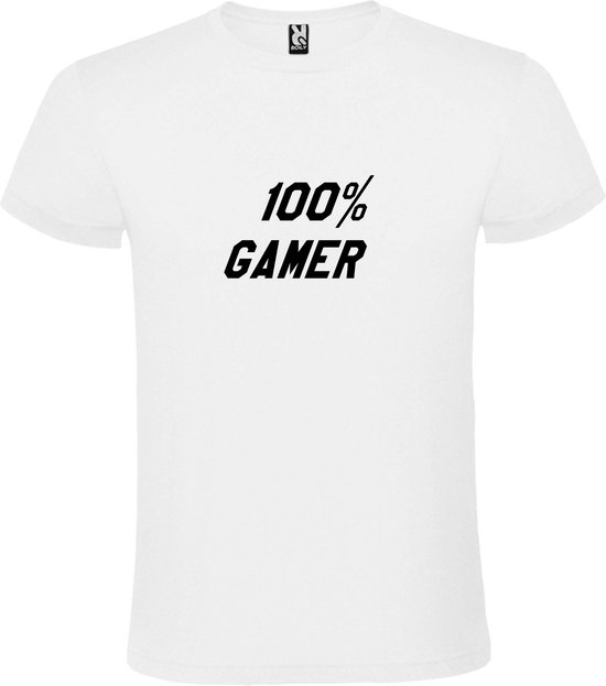 Wit T-Shirt met “ 100 % Gamer “ afbeelding Zwart Size XXL