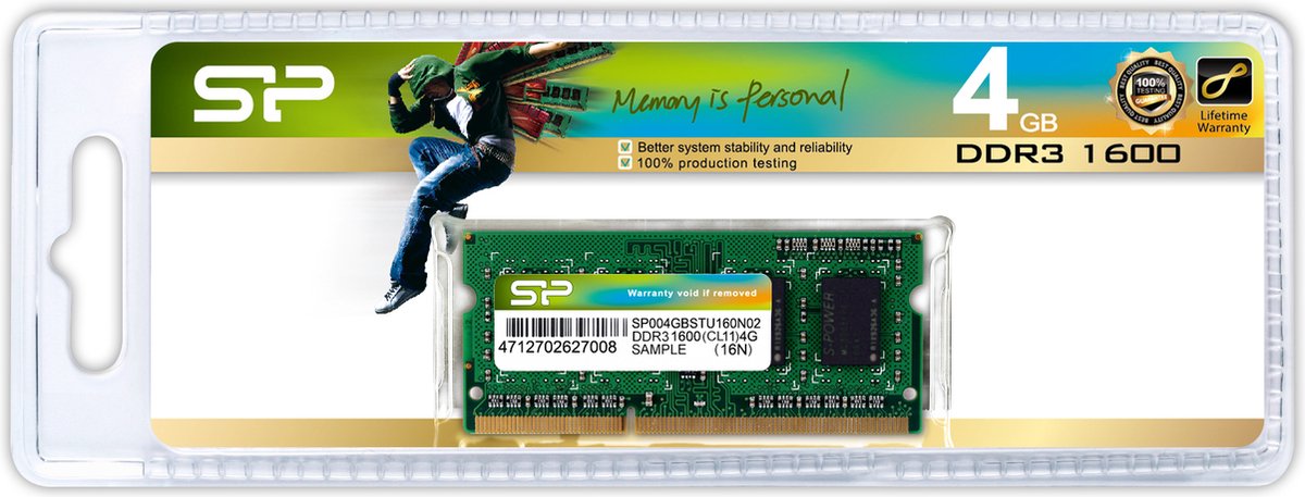 RAM Memory Silicon Power SP004GBSTU160N02 SO-DIMM 4 GB DDR3 1600 mHz