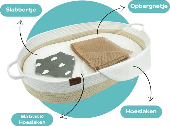 ADSafety Verschoonmand XL - Incl. Matras en 2 Hoezen - Aankleedkussen - Mozes Mand - Babykamer - Commode - Babyshower - Crème — afbeelding 2