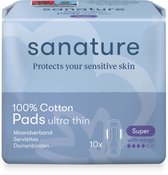 Sanature 100% katoenen - Maandverband Super - 6 x 10 stuks - Natuurlijk & voor de gevoelige huid