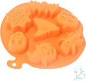 ZijBranch - Moule à pâtisserie Halloween - Cuisson - Silicone - Oranje - 7 moules - Citrouille - Fantôme - Chapeau de sorcière - Toile d'araignée - Squelette - Chauve-souris