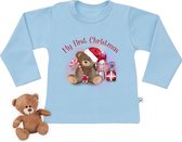 Baby t shirt met print 'Mijn eerste Kerstmis' - blauw - lange mouw - maat  86