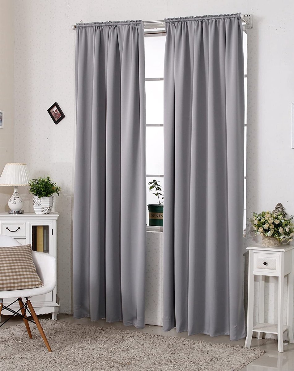Furnibella - ondoorzichtig gordijn, met plissé rand, 250 g/m², zwaar verduisterend thermisch gordijn, lichtdicht, voor woonkamer, kinderkamer, slaapkamer, 1 st, 135x225 cm Donkergrijs