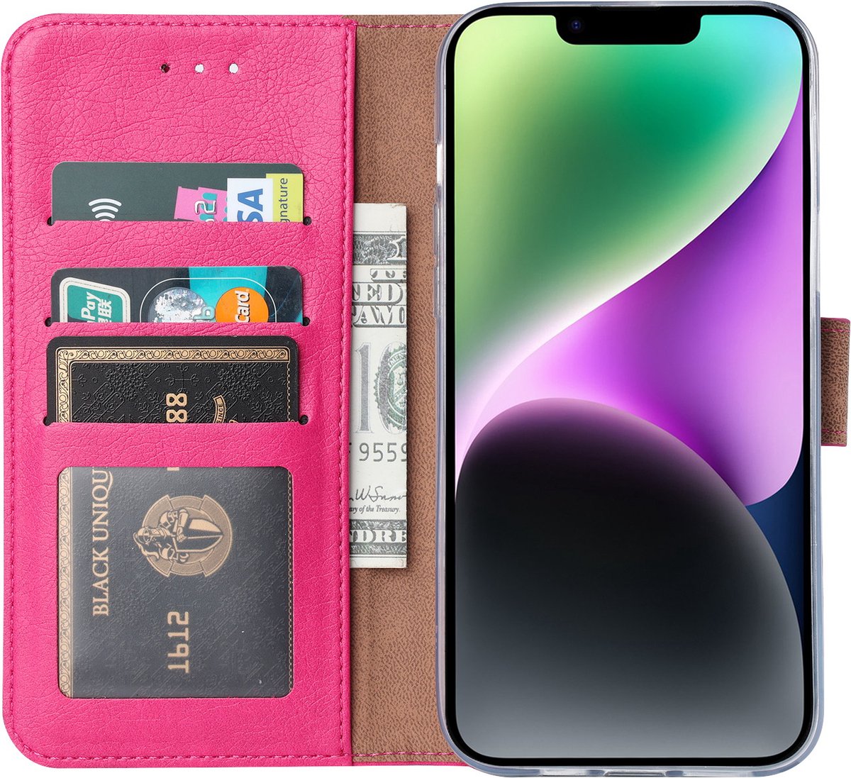 BixB bookcase iPhone 14 hoesje met pasjeshouder Wallet case booktype - Roze