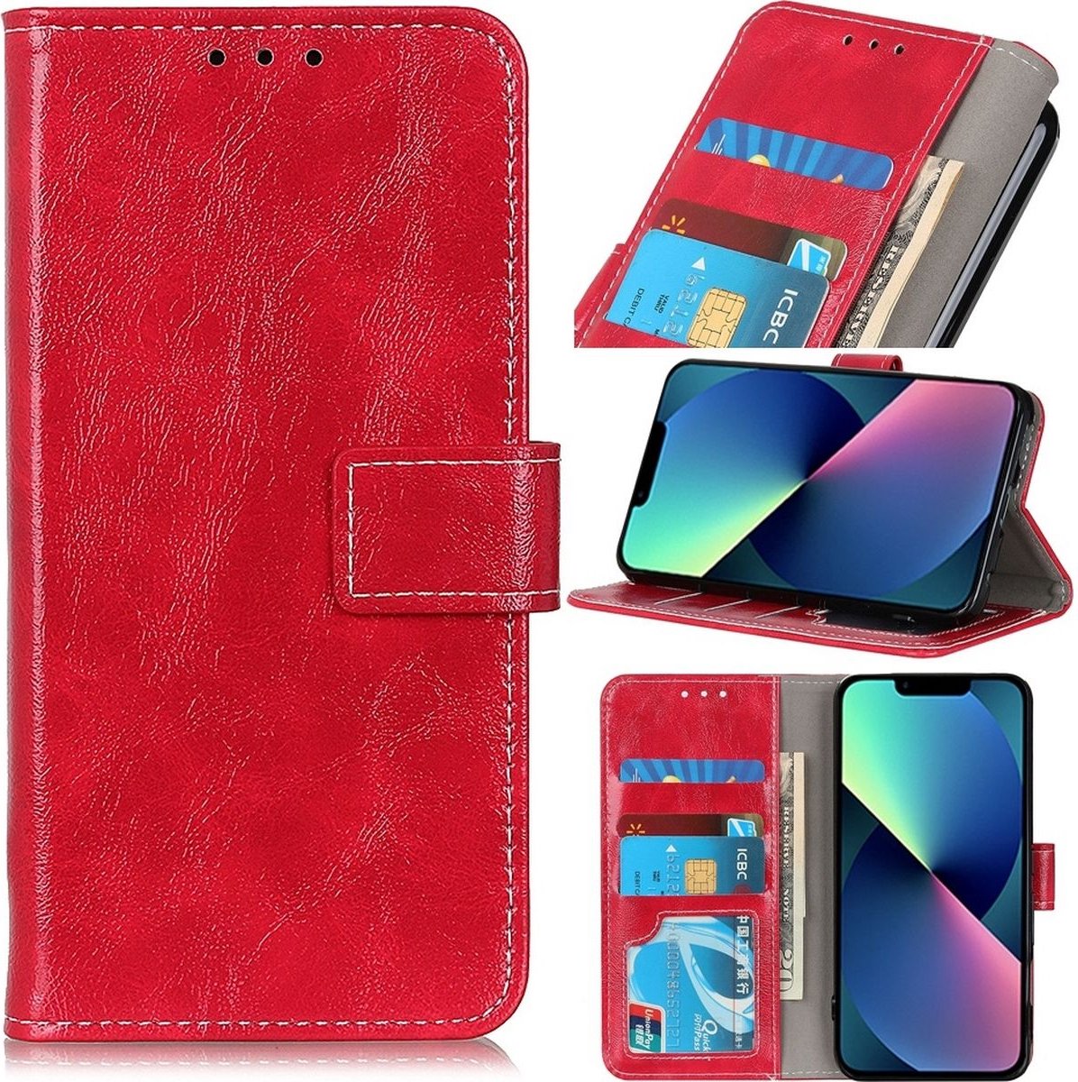 Mobigear Telefoonhoesje geschikt voor Apple iPhone 14 Hoesje | Mobigear Basic Bookcase Portemonnee | Pasjeshouder voor 3 Pasjes | Telefoonhoesje voor Pinpas / OV Kaart / Rijbewijs - Rood