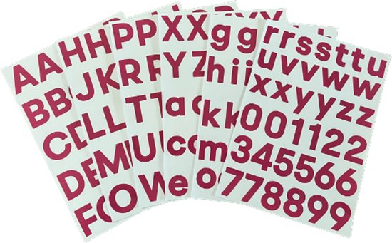plakletters magenta | alfabet stickers | met cijfers | hoogte 4 cm