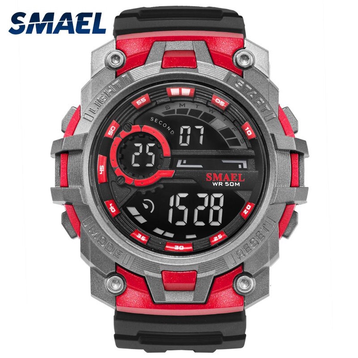 Shock bestendig Heren Horloge met rubber band | Stopwatch | Rood Zwart | Digitaal | Smael | Glow in dark | Mud Master | 1701 | Leger | Army | Licht | Rubberen band | Timer | shock Bestendig | Eyecatcher | Master|