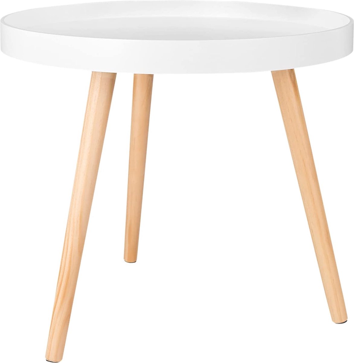 Furnibella - bijzettafel rond klein salontafel bloemenstandaard nachtkastje massief hout Scandinavisch design wit 50 x 44cm (ø x H) TS143ws