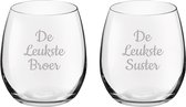 Gegraveerde Drinkglas 39cl De Leukste Broer-De Leukste Suster