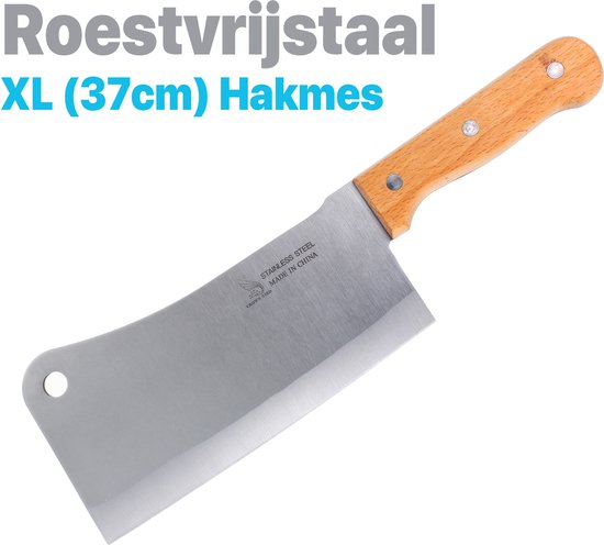 Professionele XL Hakmes - 37cm Hakmes voor vlees - Roestvrij Staal -  Hardhout... | bol.com