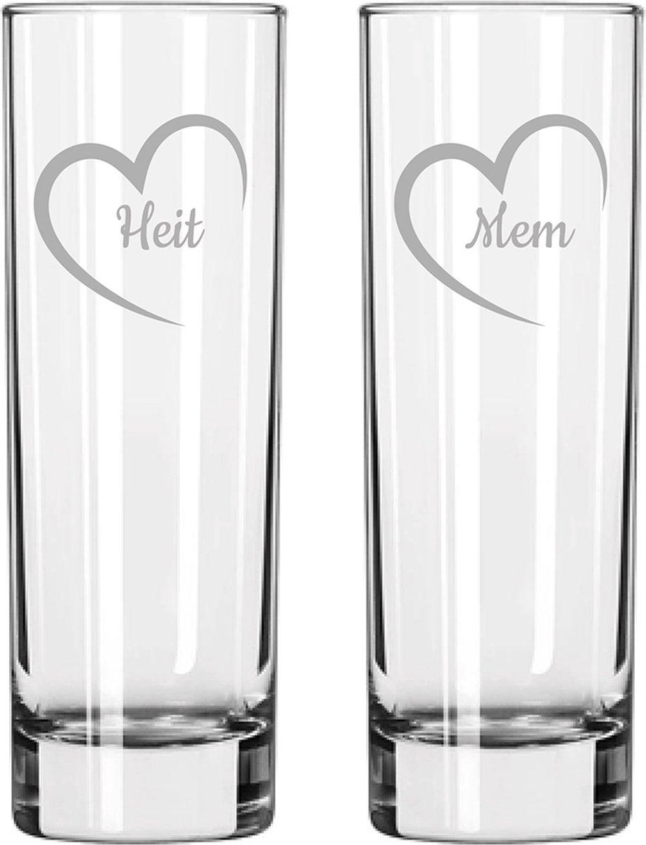Gegraveerde longdrinkglas 22cl Mem mei hert & Heit mei hert