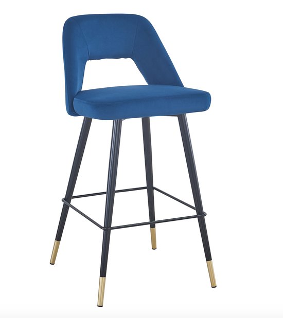 Bleu Velvet Lounge Chair-Noir jambes